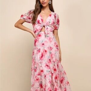 Lulus pink floral dress size M